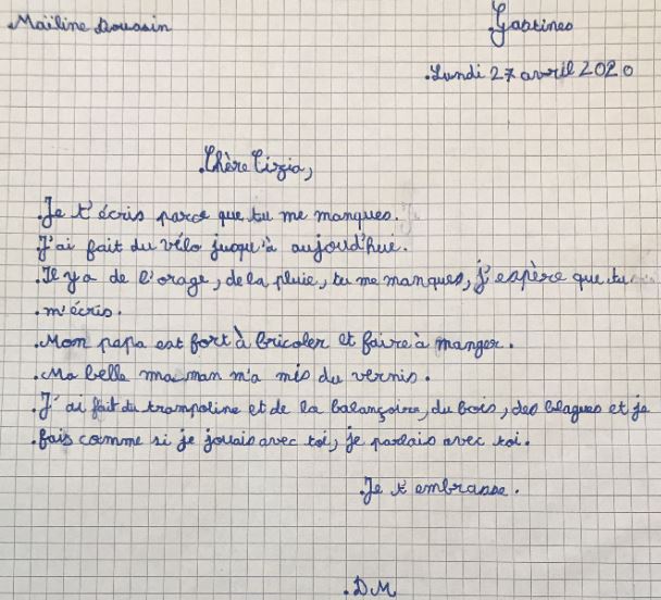 Production Ecrite Lettre De Maeline A Cizia Ecole Jacques Yves Cousteau De Cuille